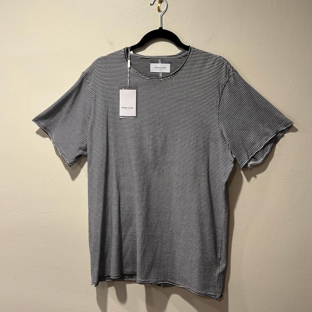 NWT Ovadia&Sons brand men's tee contrast stripe white black T-shirt, size medium